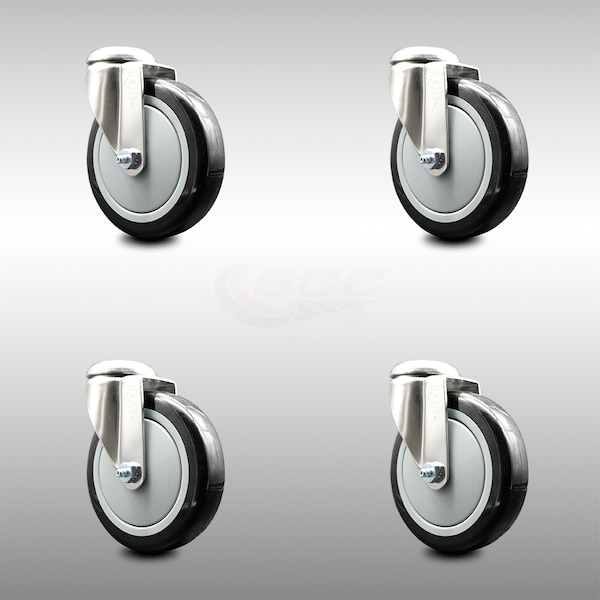 5 Inch 316SS Black Polyurethane Wheel Swivel Bolt Hole Caster Set